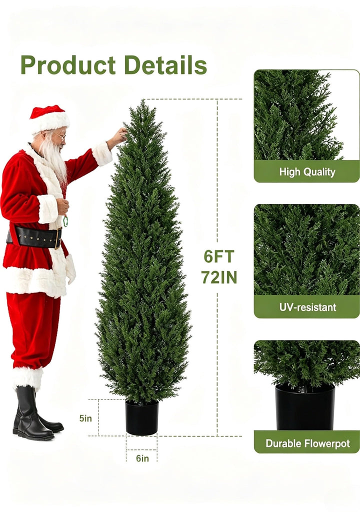 6FT Artificial Topiary Cedar Tree, 70 inchTall Artificial Trees for Outdoors, l Realistic Fake Plants Front Porch