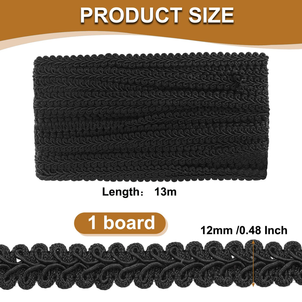Gimp Braid Trim, Black, 1/2 Inch, 14 Yards