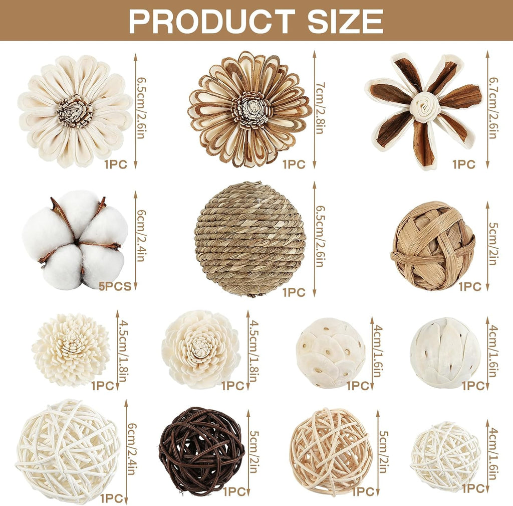 Decorative Ball Filler Natural Bowl Filler Woven Rattan Balls Bowl Centerpiece Balls for Vase Potpourri - Set of 18
