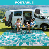 Outdoor Rug for Patio 9x12 ft Reversible Plastic Straw Patio Camping Rug, Floral Waterproof RV Mat f