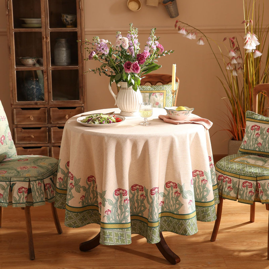 Vintage French Printed Tablecloth, Round, Diameter 55"