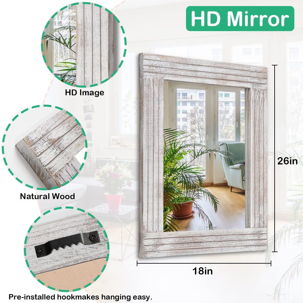 Wall Mirror Rustic Wooden Frame Rectangle Mirror Vintage Hanging Mirror Bathroom Living Room Farmhouse Wall Decor