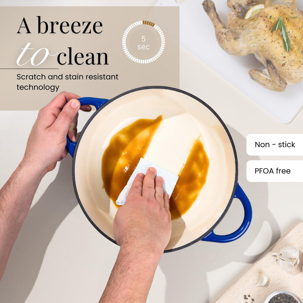 Enamelled Cast Iron Dutch Oven Pot with Lid-6.4 Quart Non Stick Casserole Pot-Heavy Duty & Oven Safe up to 500° F