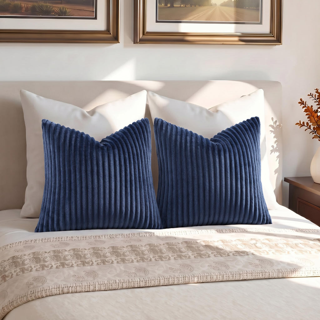 Fall Soft Blue Flannel Throw Pillow Covers 12X20 Set of 2