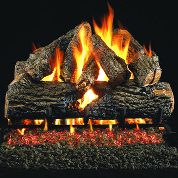 24-Inch Charred Oak Gas Log Set with Vented G45 Burner - Match Light, 90, 000 BTU Output, Ceramic Refractory Logs