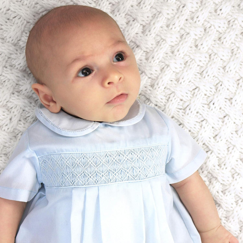 Baby Boys' Romper with Smocking and Faggoting