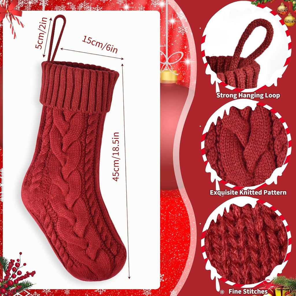 S, Personalized Stocking Set with DIY Snowman Tags, Stockings Christmas 4 Pack , 18" Large Cable Knit Xmas - Set of 4