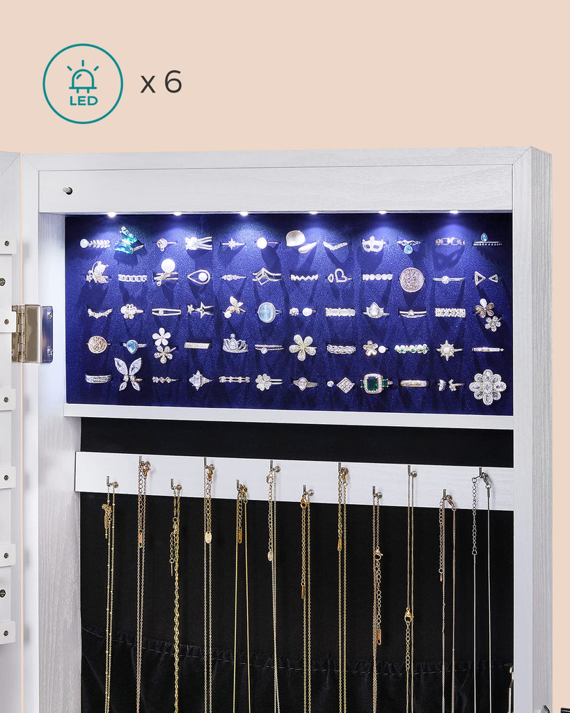 Mirror Jewelry Cabinet Armoire, Wall or Door Mounted, Lockable
