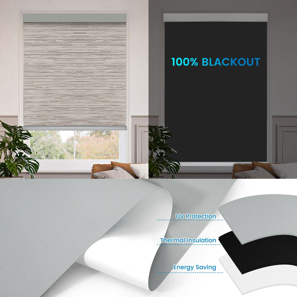Motorized 100% Blackout Roller Shades - Smart Blinds with Remote Control, Rechargeable Battery or Plug-in Motor, Tuya