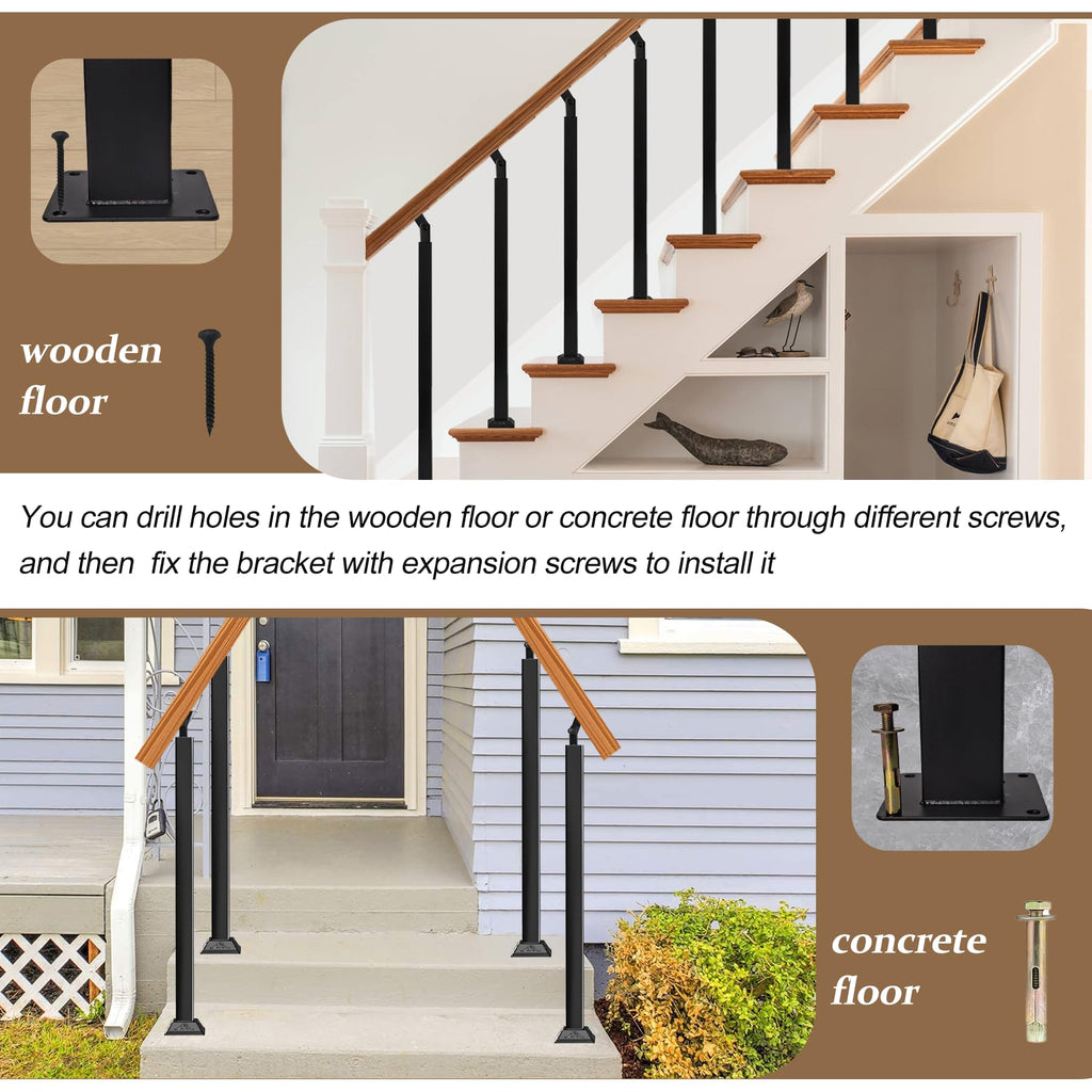 Indoor Stair Railing Kit, 8 Pack Black Railing Post Kit for Stair Indoor
