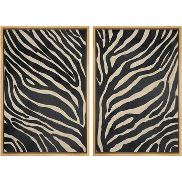 Framed Canvas Print Wall Art Set Abstract Black and Ivory Zebra Pattern Modern Abstract Illustration Modern Art