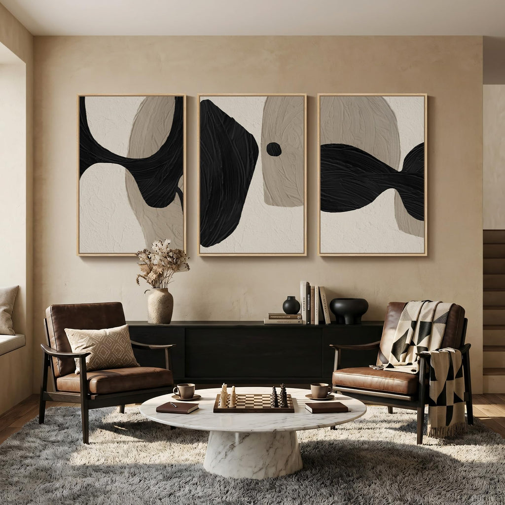 Large Framed Neutral Abstract Modern Wall Art, 24x36 Inch