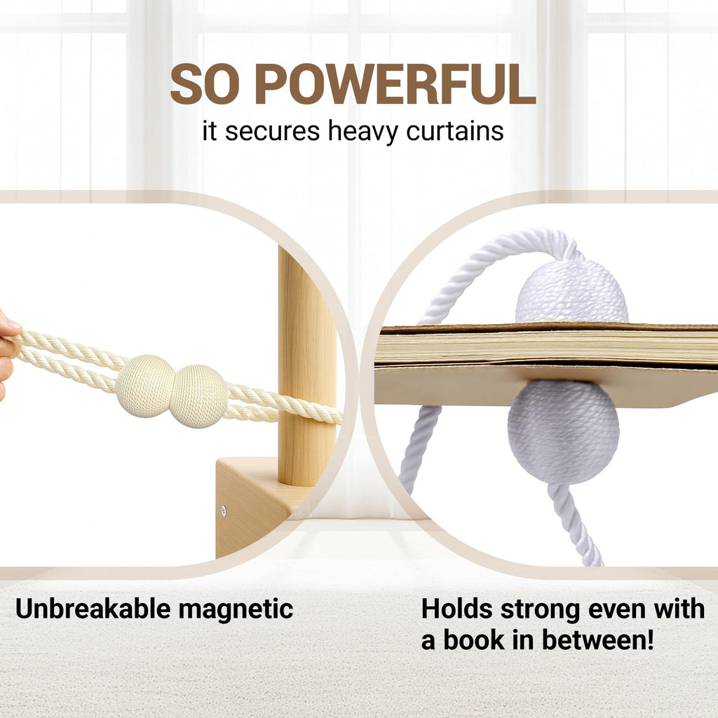 Magnetic Curtain Tiebacks Beige 4 Pack, Curtain Tiebacks Buckles Holdbacks Holders Hooks Clip Bedroom Office