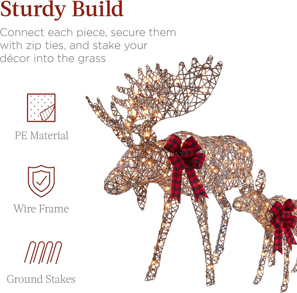 2-Piece Moose Family, Lighted Outdoor All-Weather Christmas Yard Decoration Light-Up Décor Set w/ 170 LED Lights