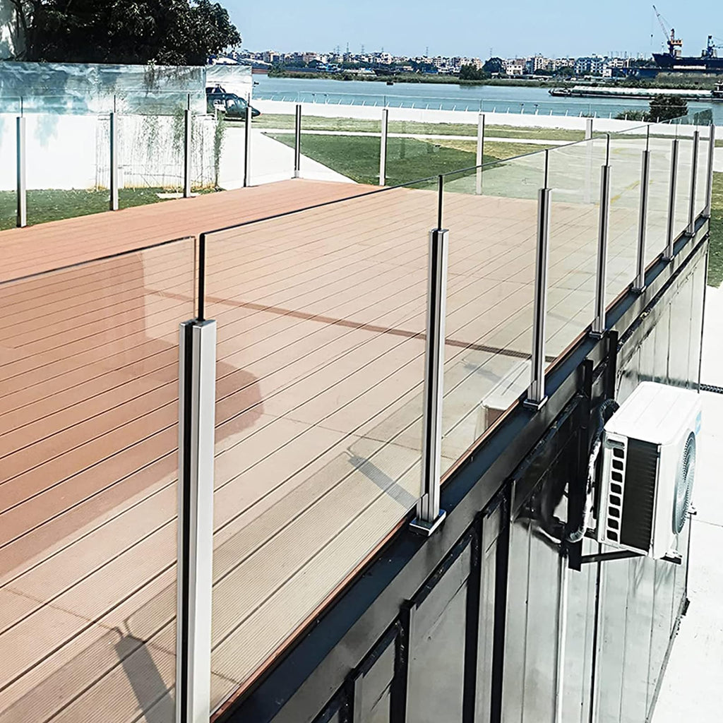 Heavy-Duty Glass Railing Post, 304 Stainless Steel Glass Railing with Spigot Slots & Sturdy Base, Balcony, Stairway