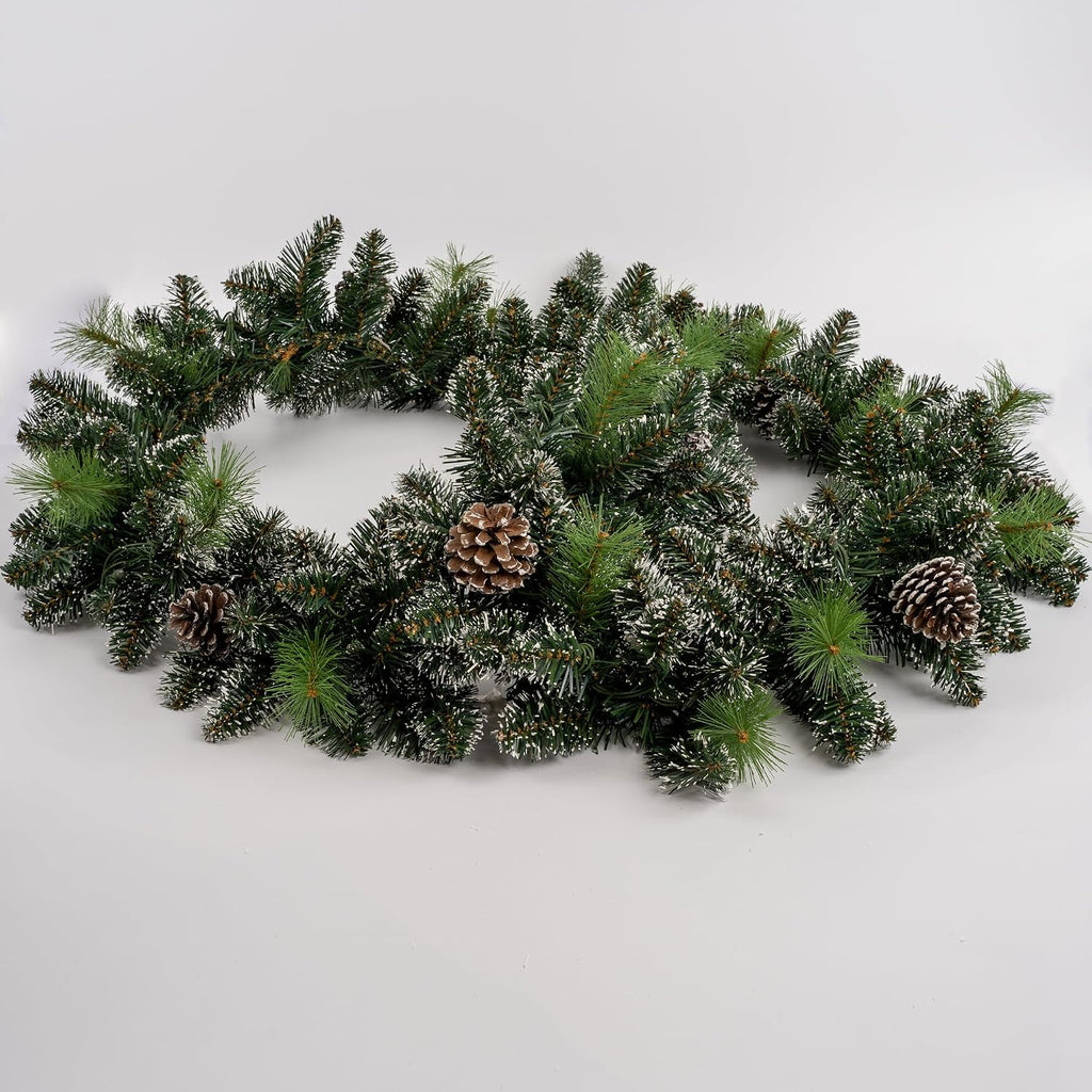 Pre-Lit Christmas Garland, Artificial Holiday Garland with 50 Plug-in Lights, Pine Cone Decorations for Fireplace