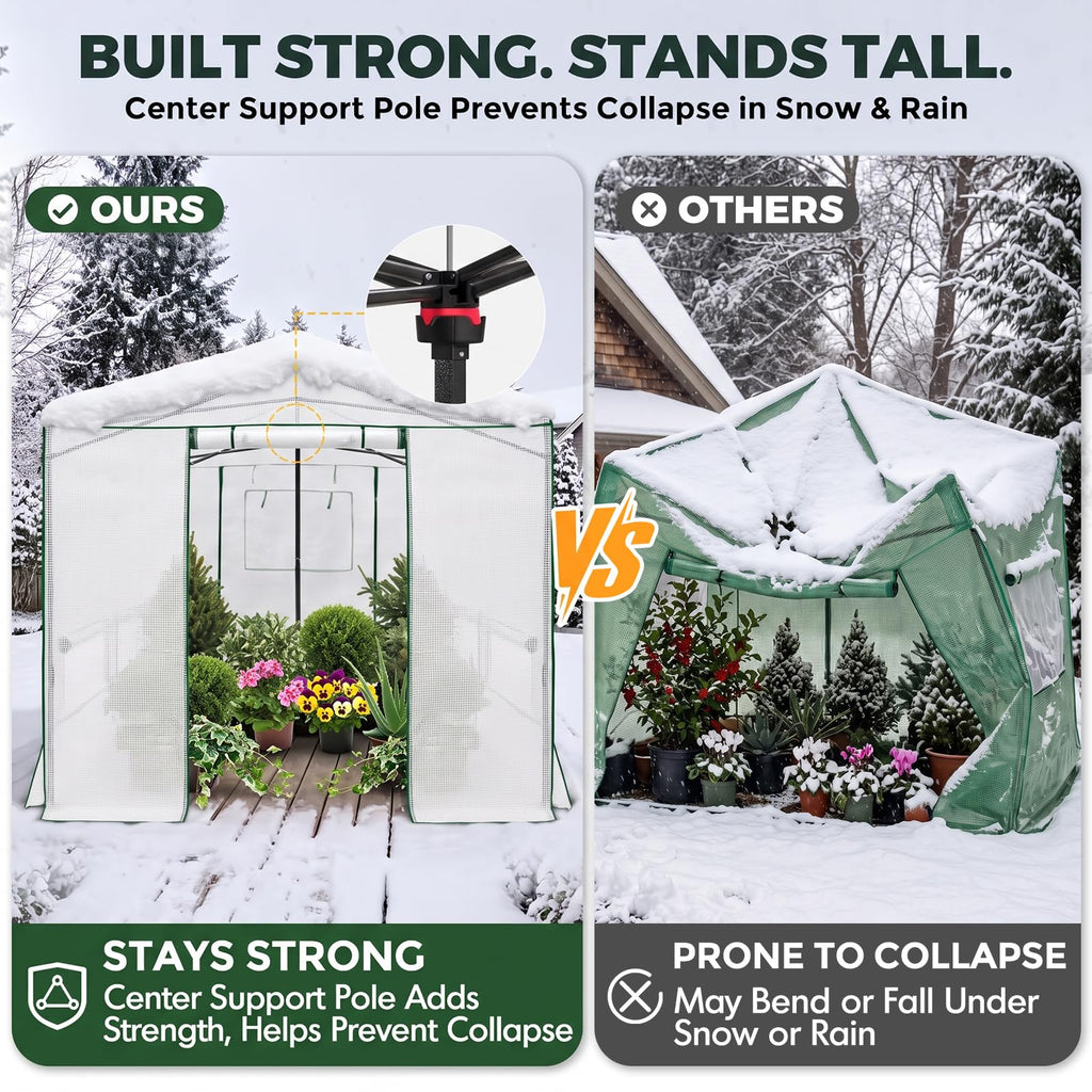 12x8 Easy Setup Pop Up Greenhouse, Support Pole, Clear/White