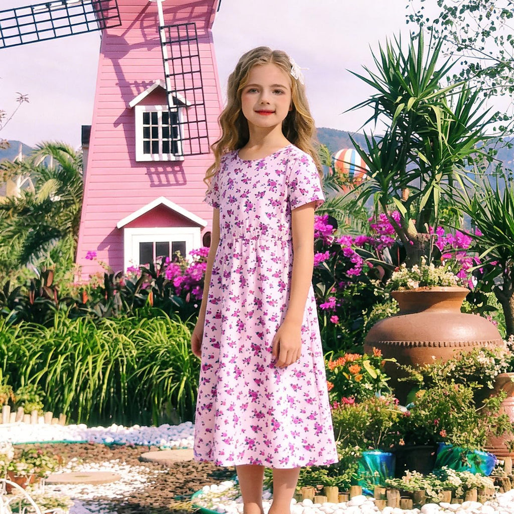 Girls Dresses Casual Maxi Dress Floral Print Dress for Girls