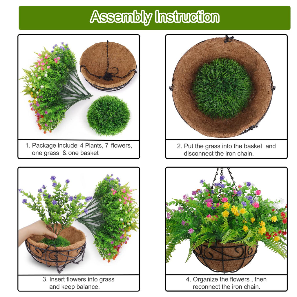 Artificial Fake Hanging Plants Flowers Basket for Outdoor