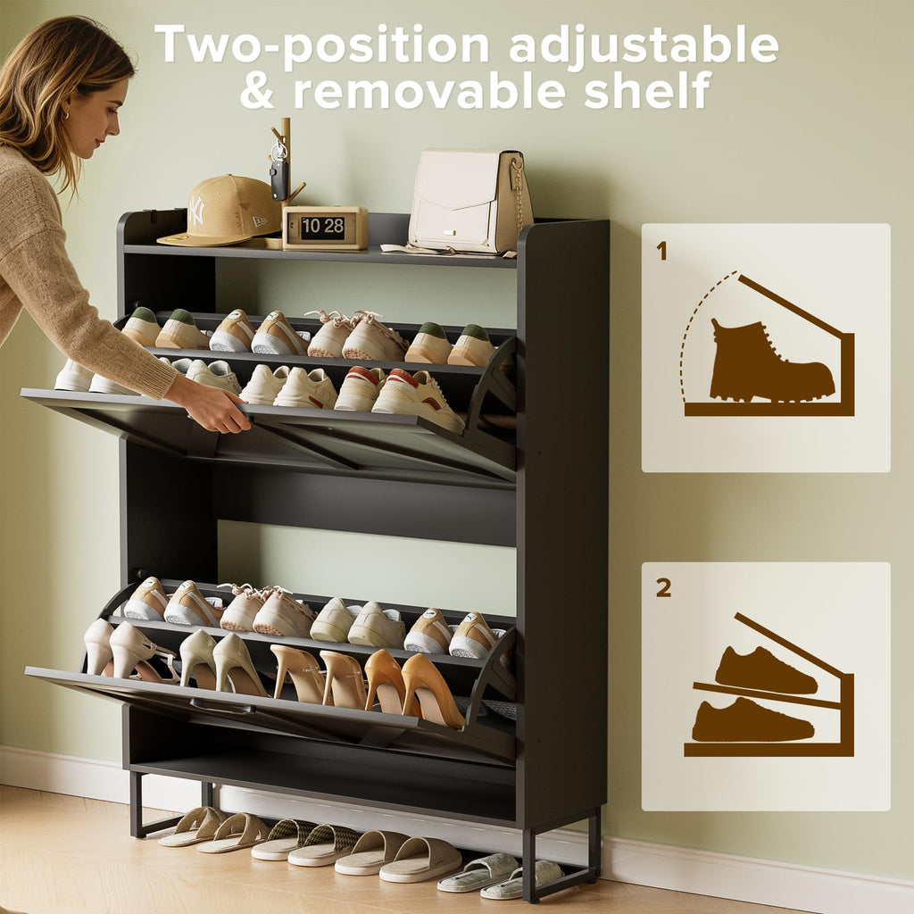 Shoe Cabinet with 2 Flip Drawers, Slim Shoe Storage