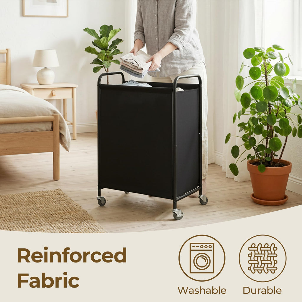Laundry Hamper, Large Cart with Wheels and Handles, Black, 110L