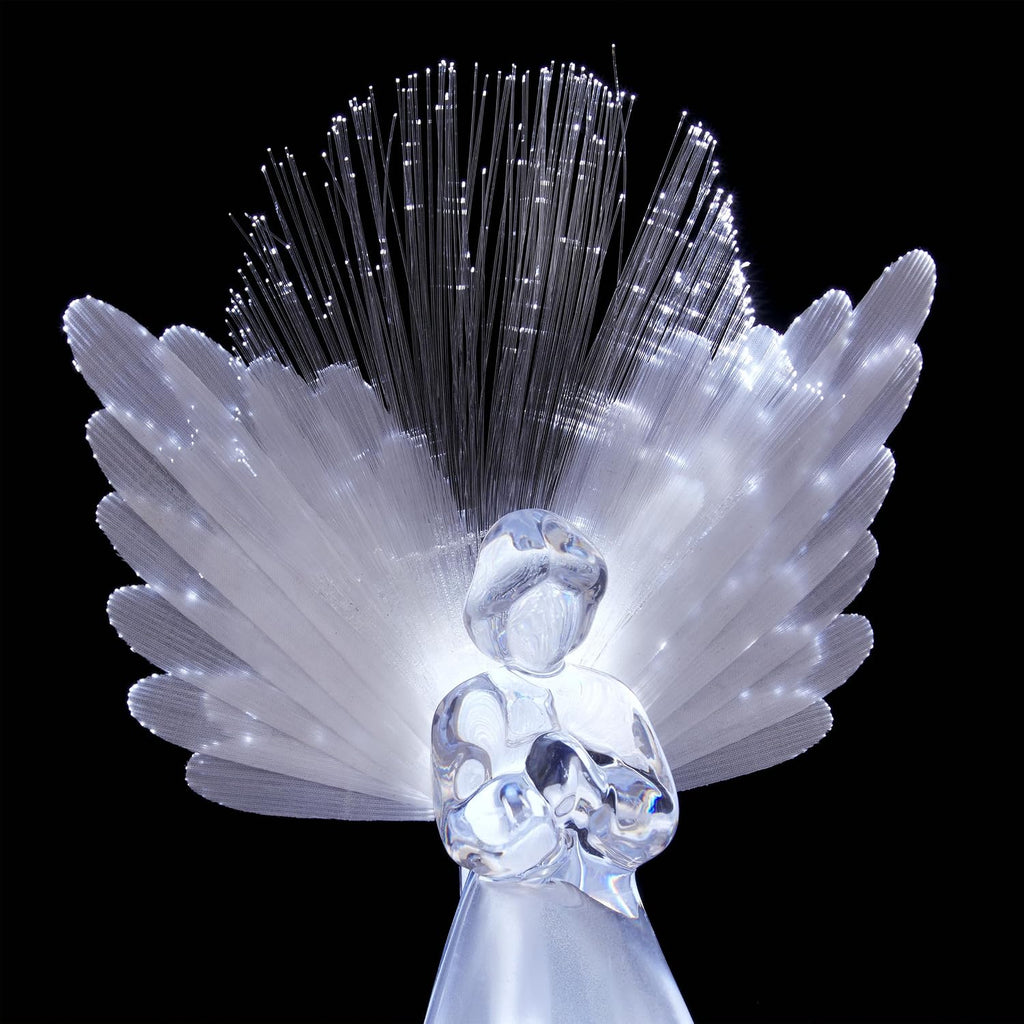 11" Tall Angel Tree Topper with Fiber Optic Wings and LED Light, with Timer Function, Durable Plastic, and Radiant