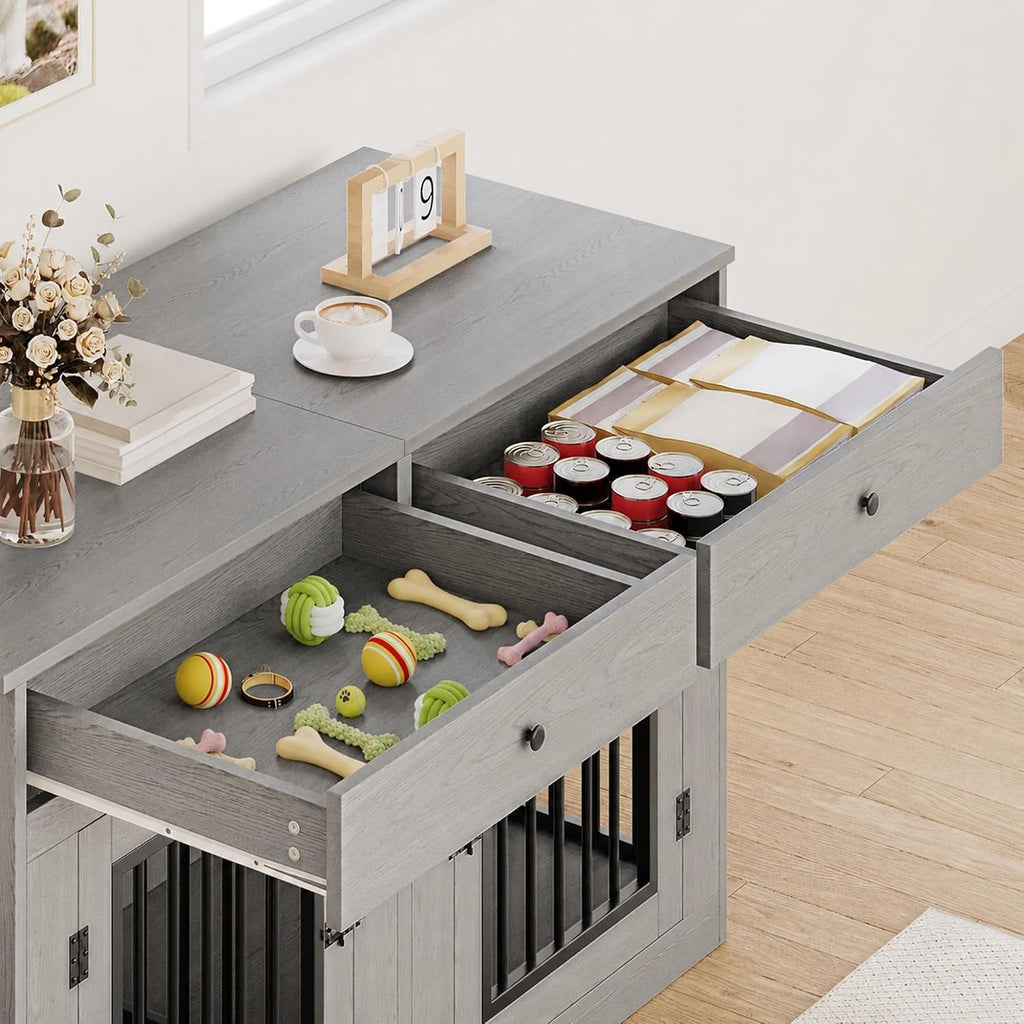 Double Dog Crate Furniture with Storage Drawers