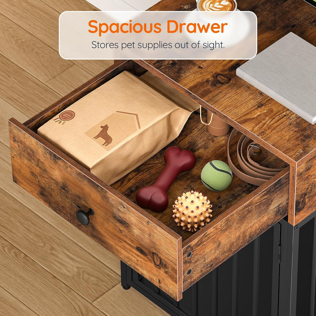 Dog Crate Furniture, Wooden Dog House, Decorative Dog Kennel with Drawer, Indoor Pet Crate End Table for Small Dog
