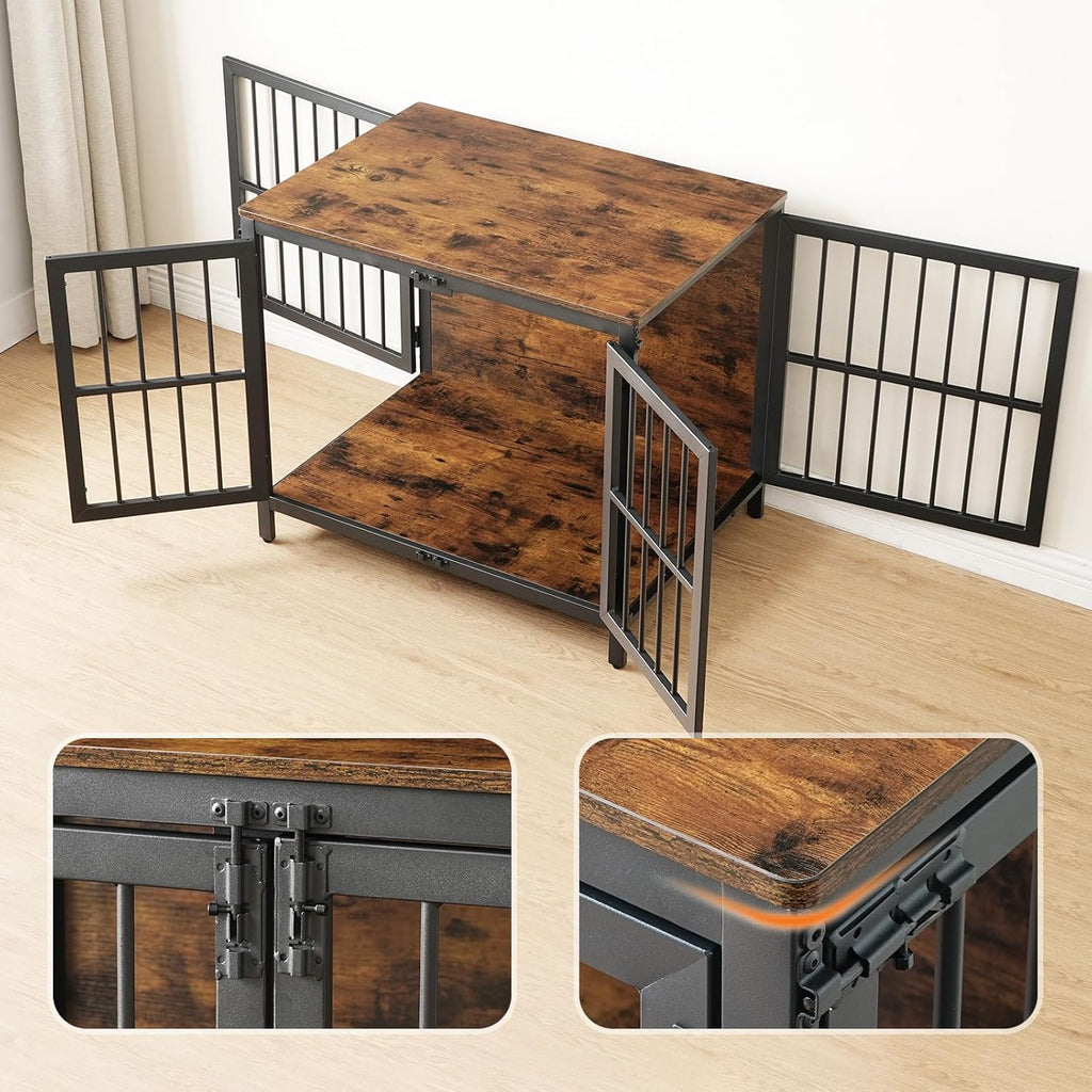 Heavy Duty Dog Crate Furniture, 31.5" Wooden Indoor Kennel with 3 Doors