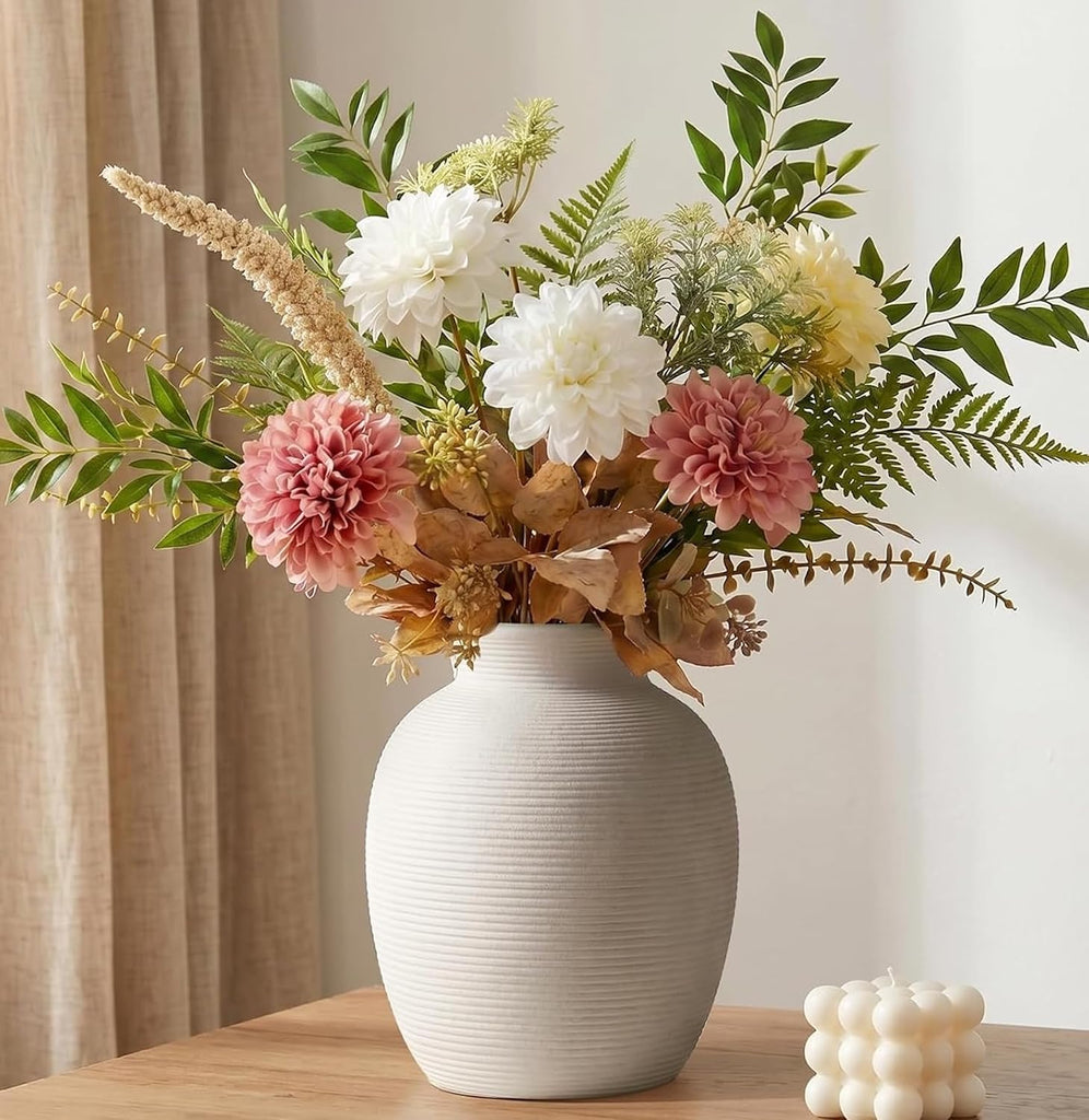 Ceramic Vase Home Decor, 8in White Waterproof Pottery Vases, Flower Terracotta Vases
