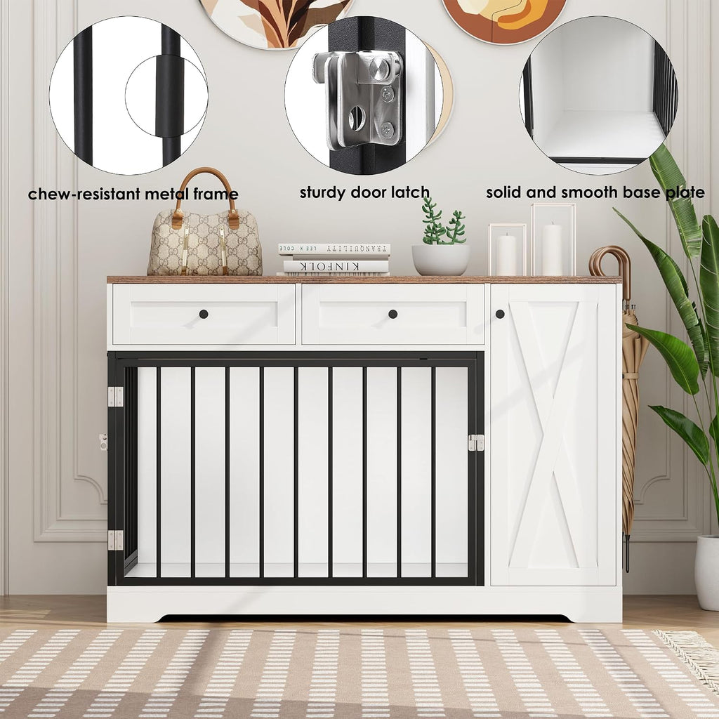 Dog Crate Furniture Kennel with Double Doors Wooden Pet House with 2 Drawers and Storage Cabinet, Indoor Dog Cage