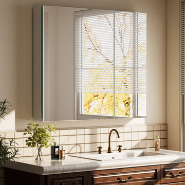 30" x 26" Bathroom Medicine Cabinet Mirror, Aluminum Frame Silver