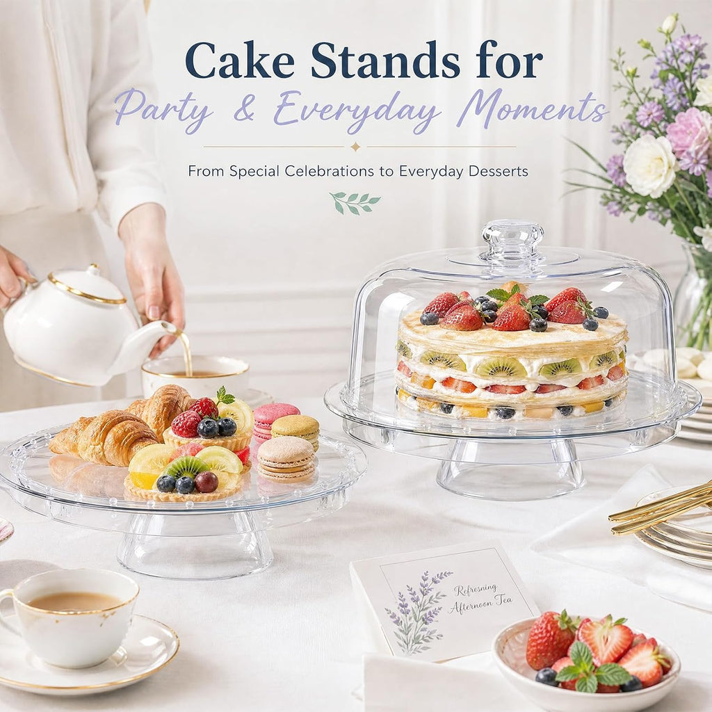 12 Inch Clear Acrylic Cake Stand With Lid, Versatile Reversible Design