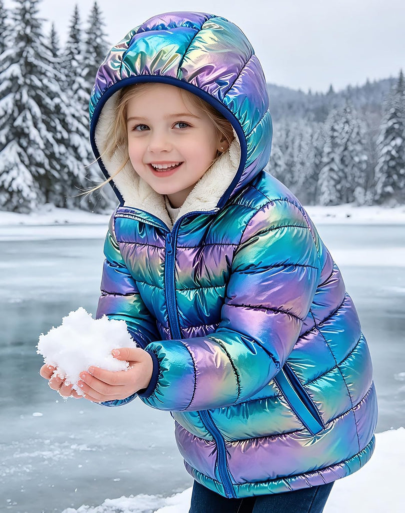Girls Hooded Puffer Jacket Warmth Padded Winter Coat