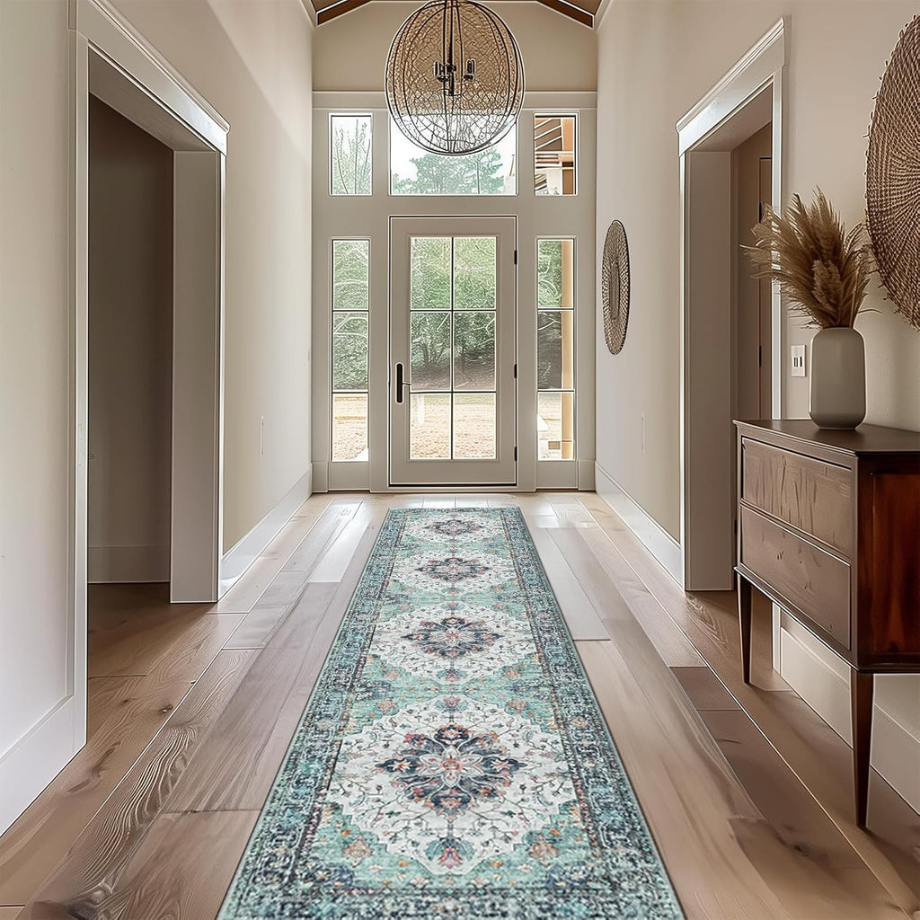 Area Rugs Washable Non-Slip, Floral Vintage Distress Print Pattern Medallion Carpet for Living Room Bedroom