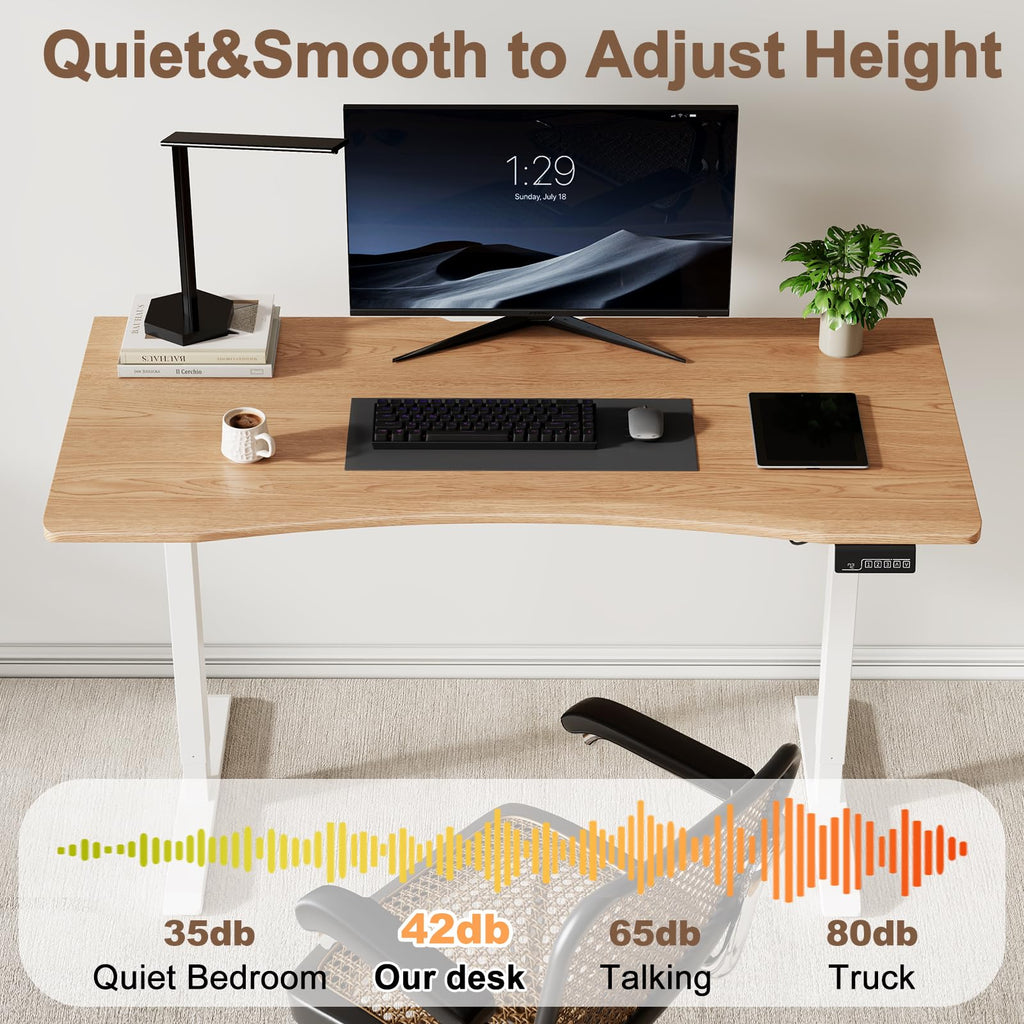 Solid Wood Electric Standing Desk, 55"x23.6" Oak Standing Desk