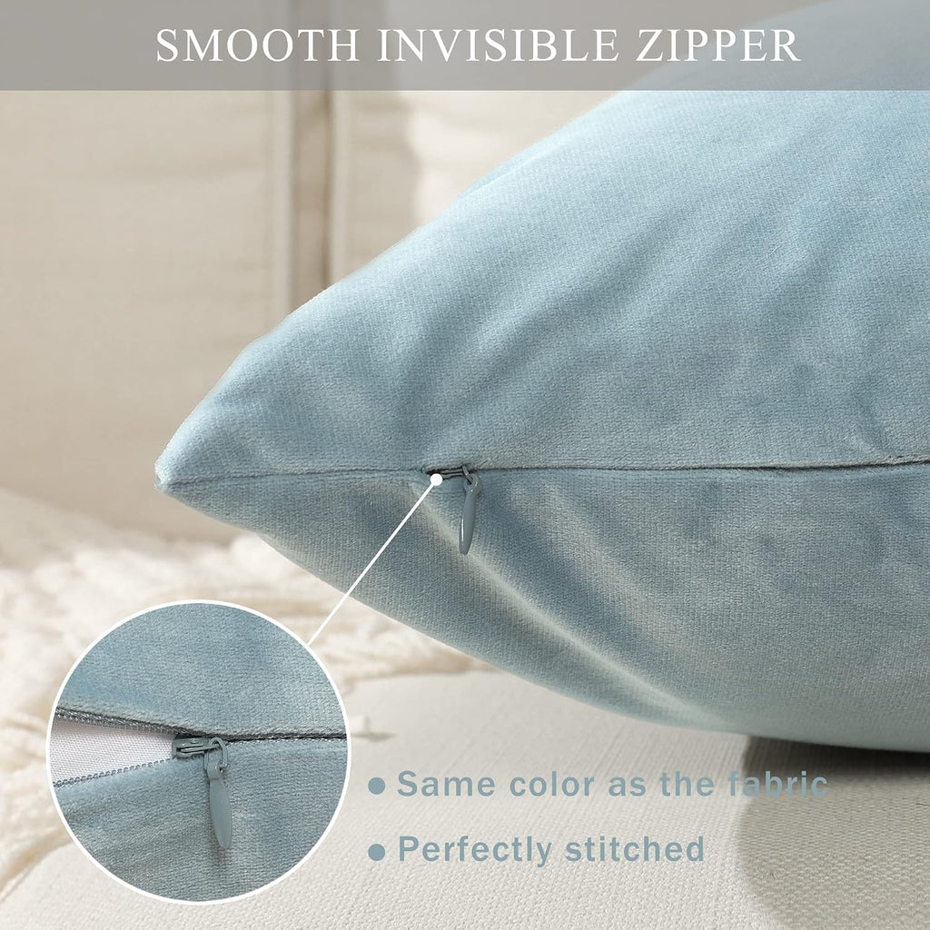 Super Soft Velvet Square Throw Pillow Covers, 18 x 18 inch (45 cm), Silver Blue, Pack of 2