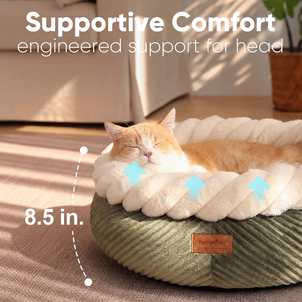 Cute Round Cat Bed, Calming Donut Small Dog Beds, Washable