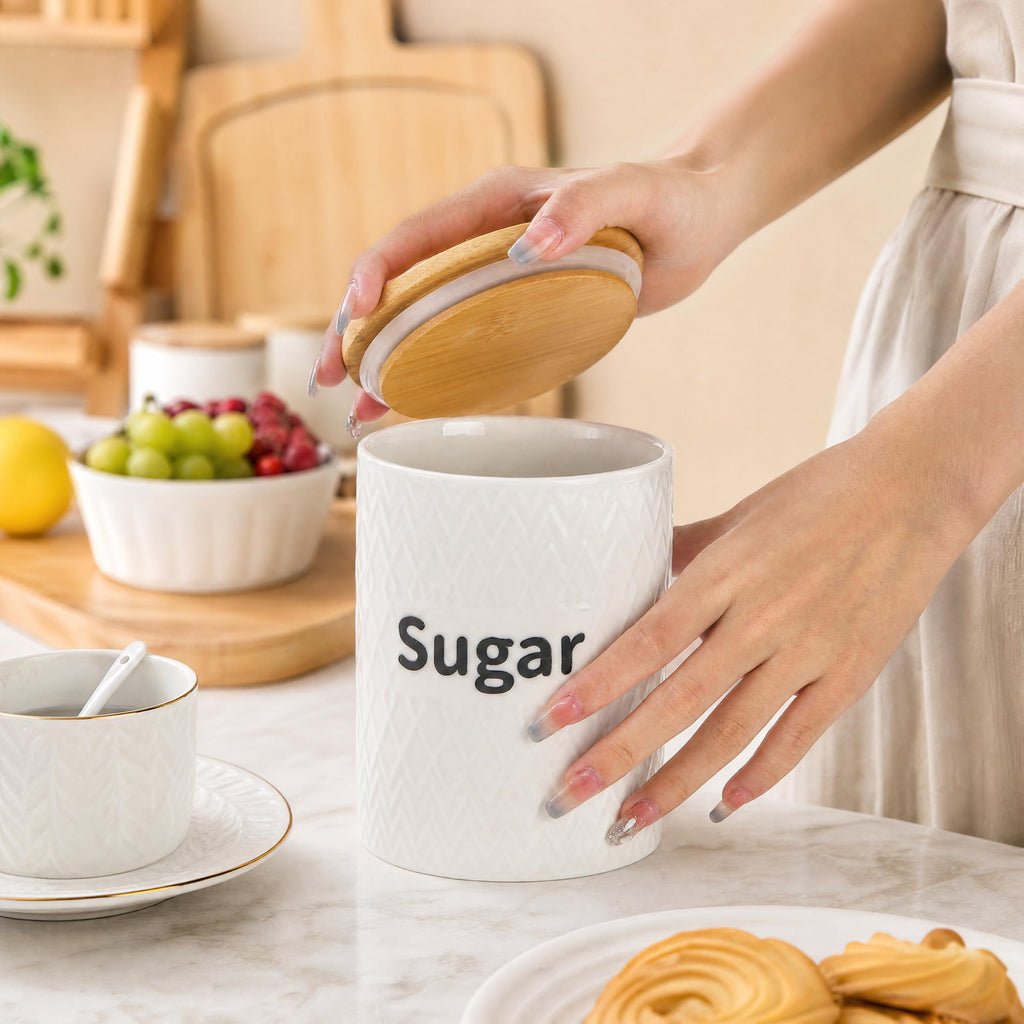 3 Pack Ceramic Kitchen Canister Set, 29oz Airtight Food Storage Jars with Bamboo Lids, Tea Coffee Sugar Container Set