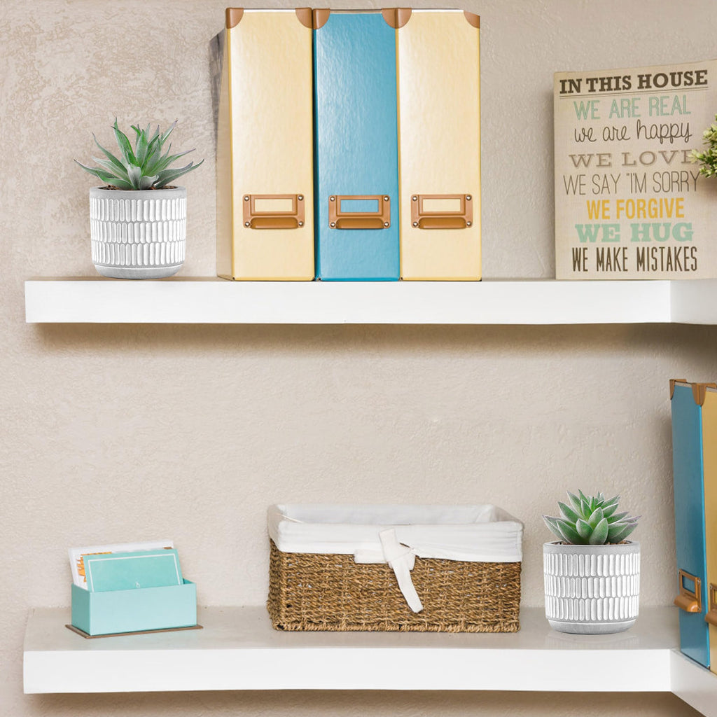 2 Pack Fake Succulents in Striped Ceramic Pots for Shelf Decor