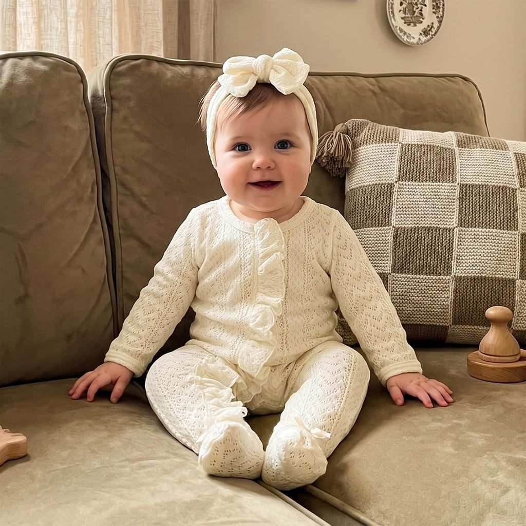 Newborn Baby Girl Footies Romper Ruffle Knitted Jumpsuit
