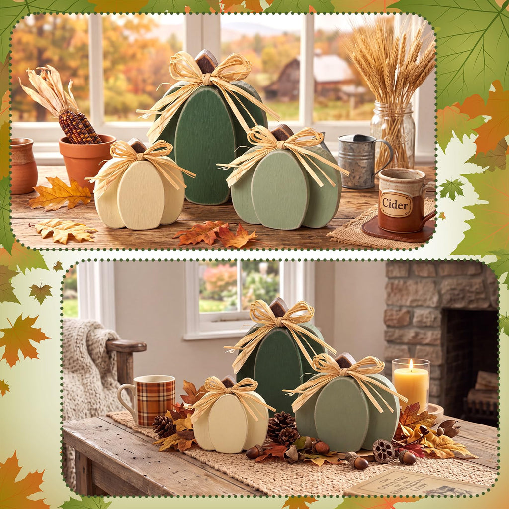 3 Pcs Fall Pumpkin Decor Fall Wooden Signs 3D Pumpkin Tabletop Decor Farmhouse Sign Rustic Tiered Tray Decorations