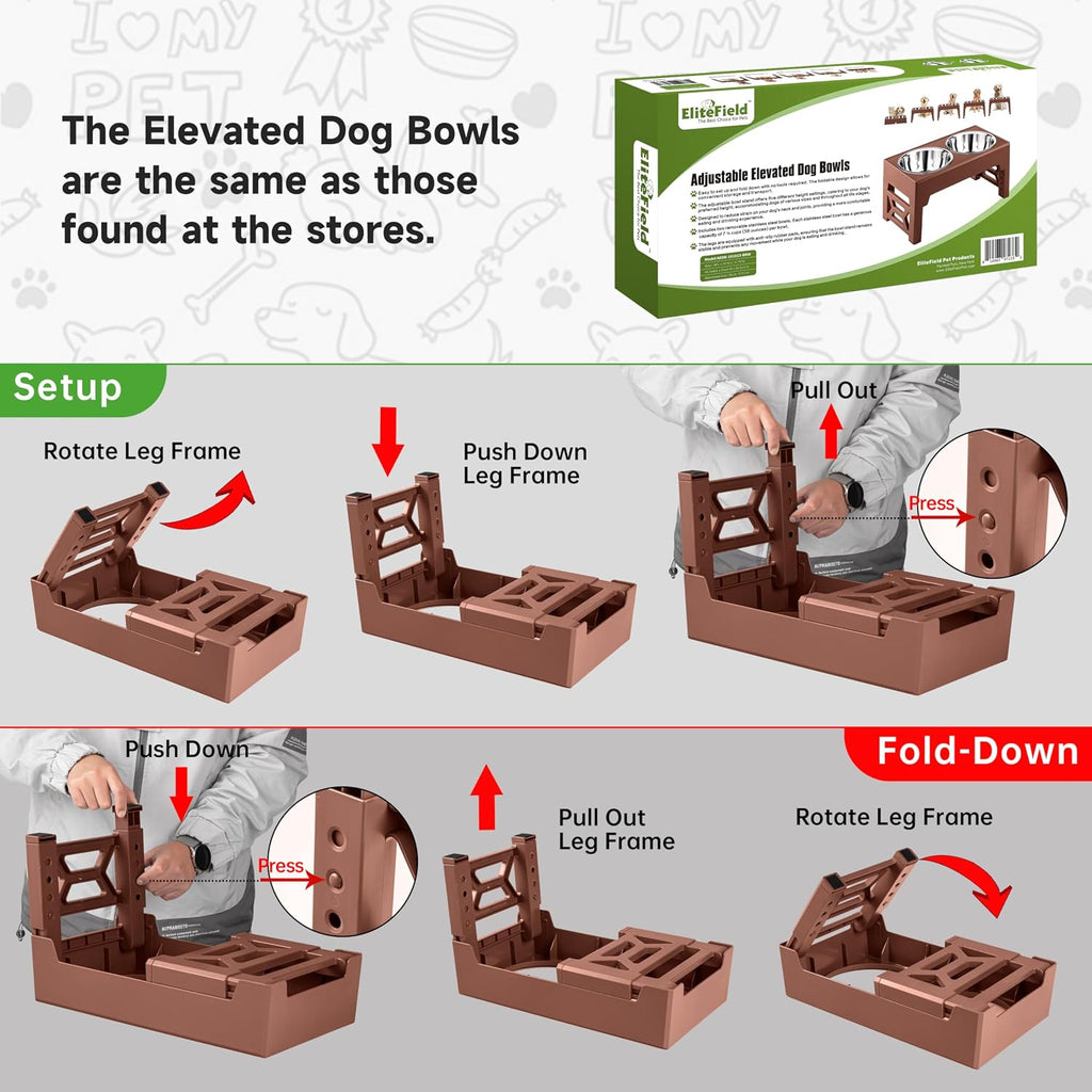 Elevated Dog Bowls, 2 Stainless Steel Bowls (2-Year Warranty)