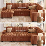 Belffin Corduroy Sleeper Sofa Bed with Storage Chaise Modular Sectional Sofa Couch with Pull Out Bed L Shaped