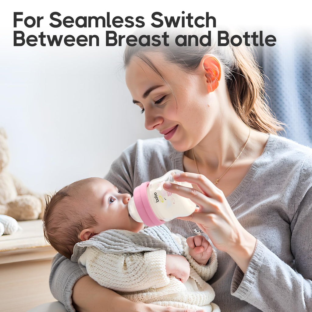 Glass Baby Bottles with Slow Flow Nipple, Newborn Anti-Colic Baby Bottles for 0+ Months, Wide Neck Feeding Bottle