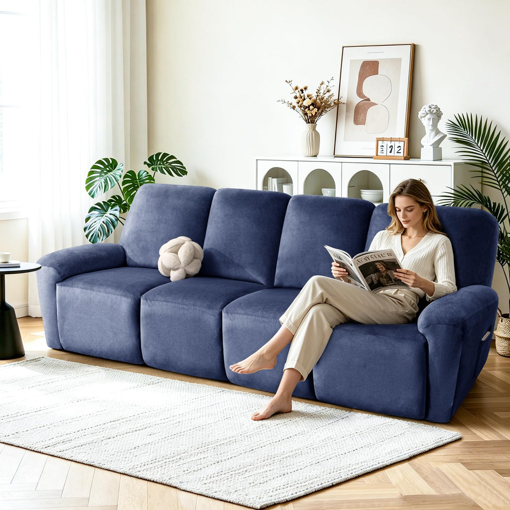 Waterproof Recliner Couch Covers 10-Pieces Velvet Stretch Sofa Covers for 4 Cushion Couch Reclining Slipcover