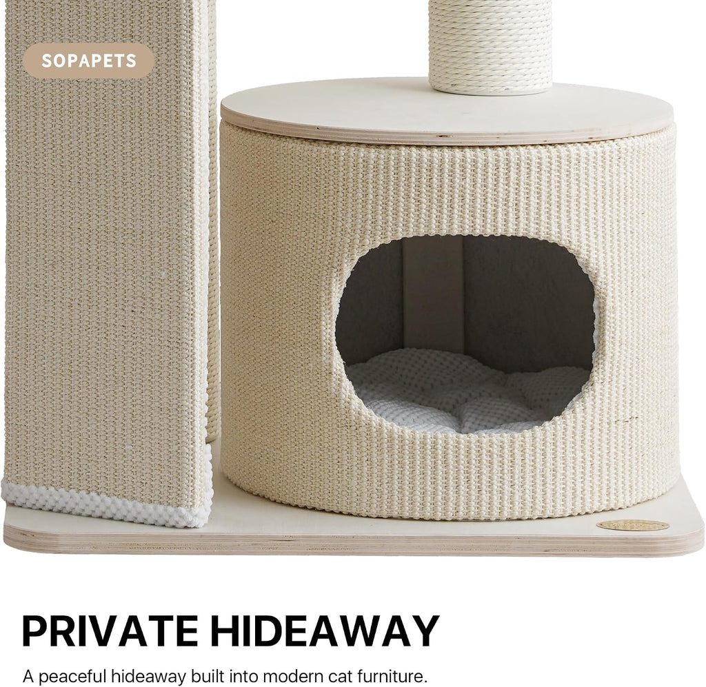 Modern Luxury Wood Cat Tree Tower for Large Cats, Wooden Cat Tower with Scratching Posts, Hammock, Oversized Perch