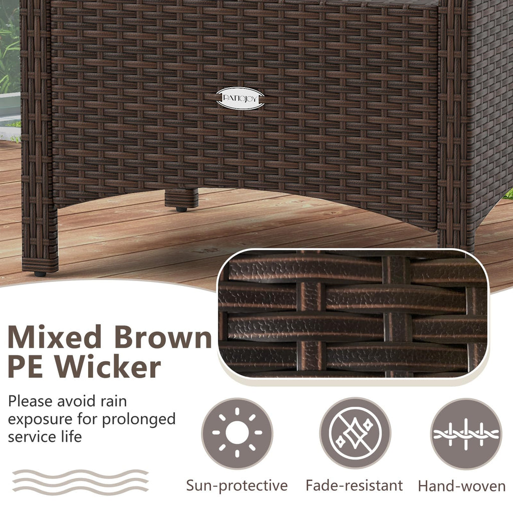 Wicker Outdoor Ottomans - Set of 2 Rattan Footstools w/Removable Cushions, Multipurpose Outside Foot Rest, Side Table