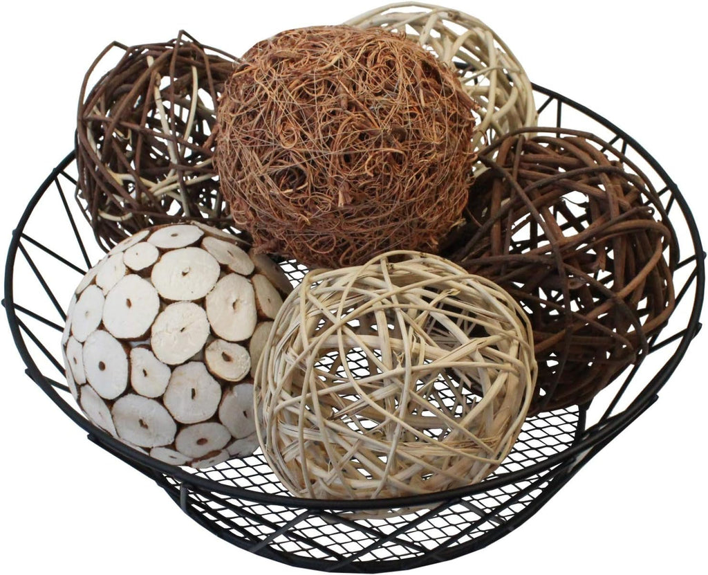 Decorative Balls for Bowls and Decorative Balls for Centerpiece Bowl Fillers, Assorted Rattan Wicker Balls Orb - Set of 6