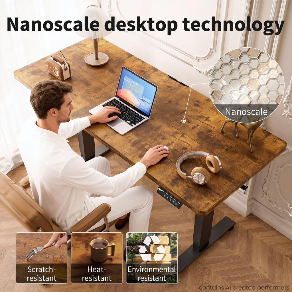 55"x23.6" Standing Desk, Electric Height Adjustable, Brown